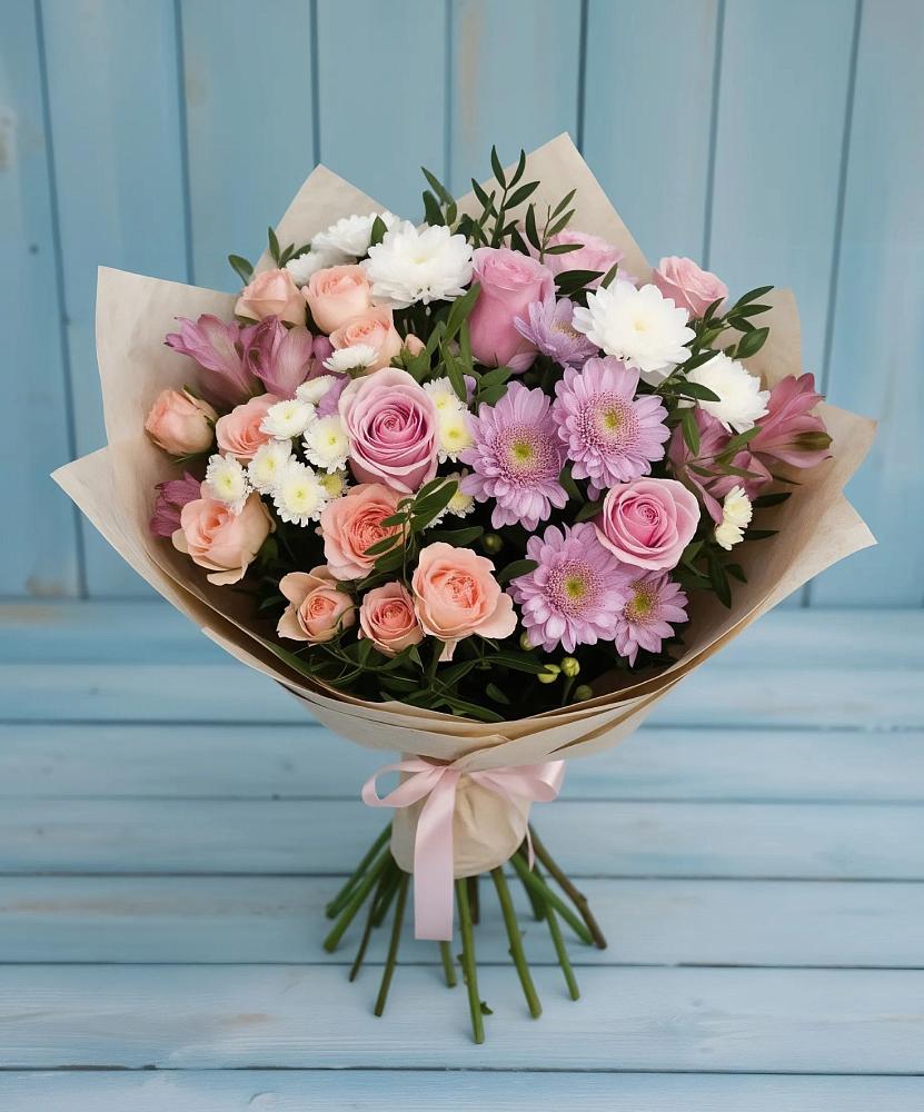 Букет цветов из: Хризантемы, Розы и Альстромерии в Орле-Изумруде