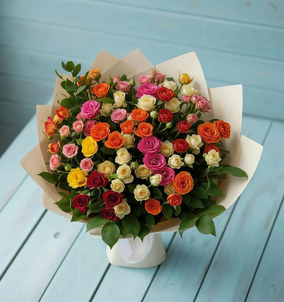 Букет Микс из разноцветных кустовых роз в Орле-Изумруде