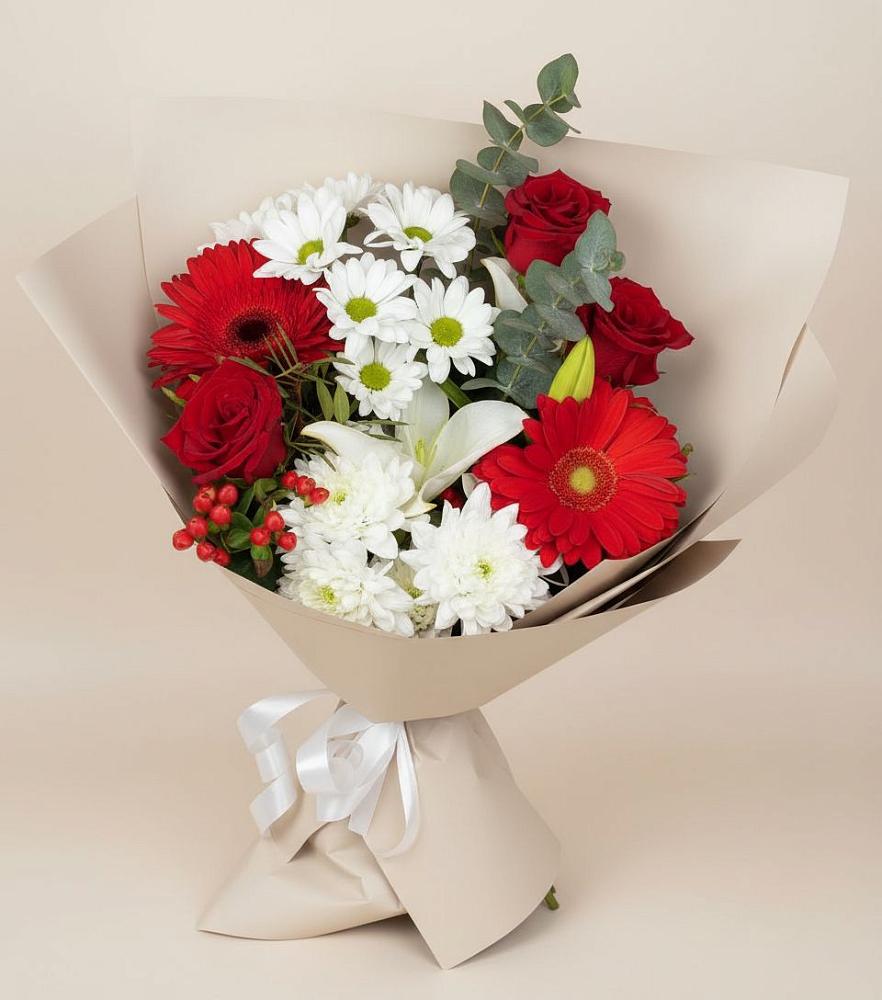 Букет цветов из: Розы, Хризантемы, Герберы и Лилии в Орле-Изумруде