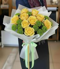 Букет цветов из:  Хризантемы и Розы #REPLACE_PRED# Орле-Изумруде