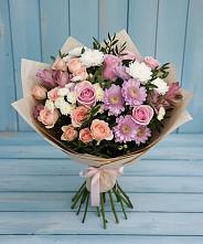 Букет цветов из:  Хризантемы, Розы и Альстромерии в Орле-Изумруде