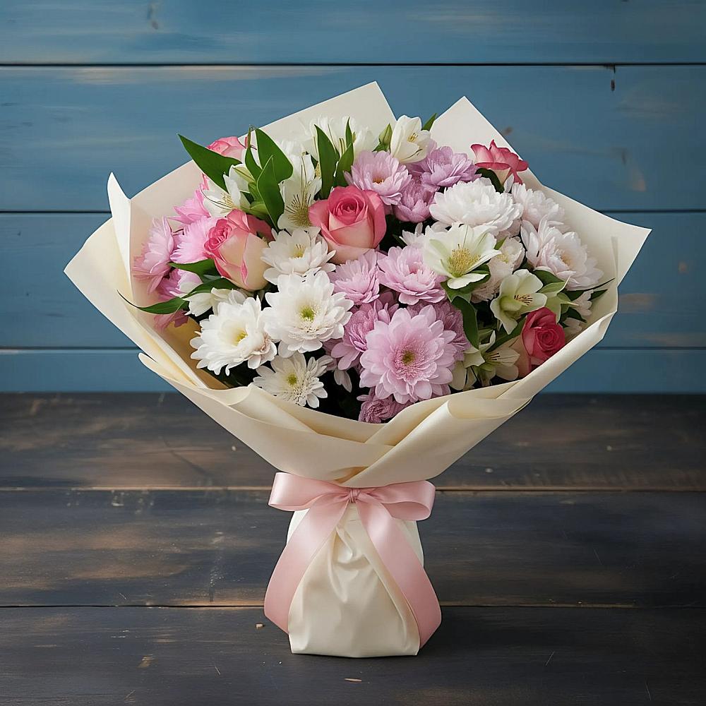 Букет цветов из: Хризантемы, Альстромерии и Розы в Орле-Изумруде